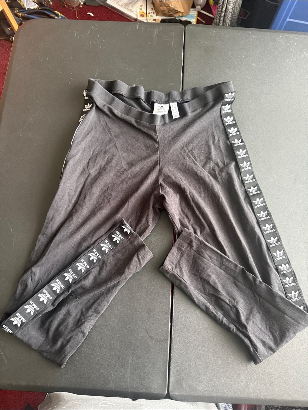 adidas Black Trefoil-Striped Kids Leggings